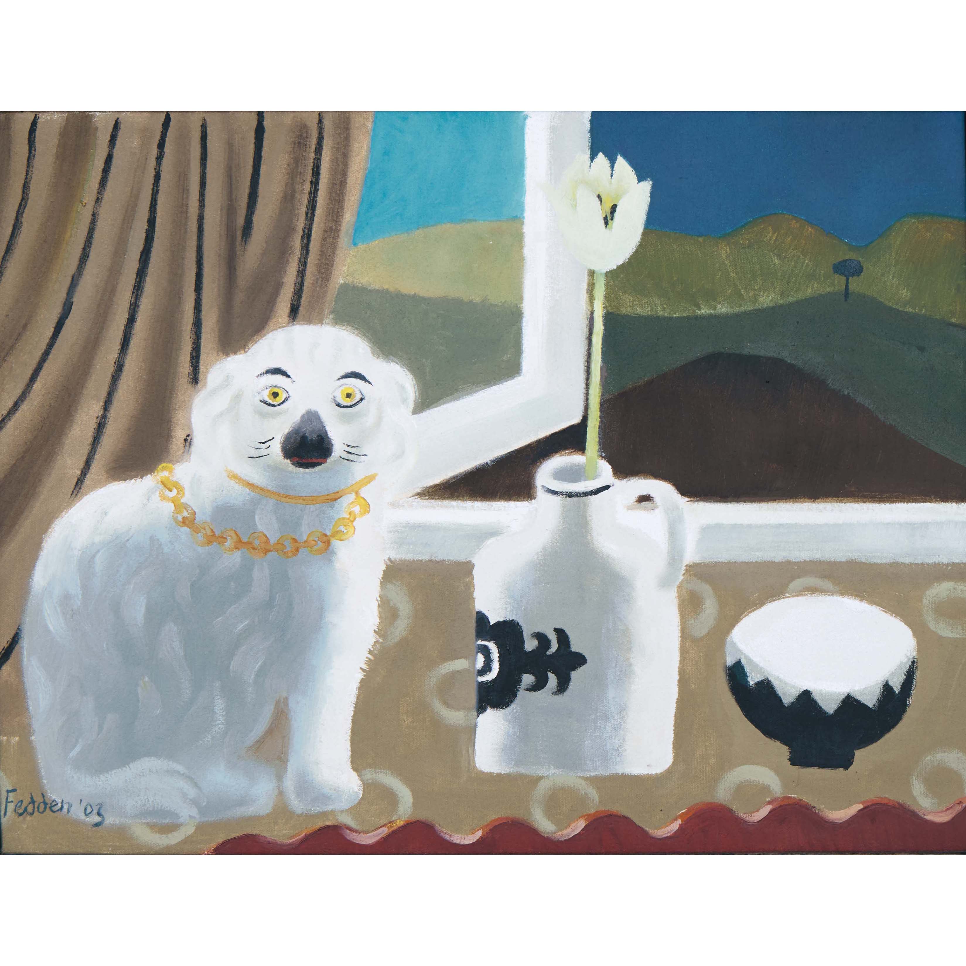 MARY FEDDEN. STAFFORDSHIRE DOG. 2003. SOLD.