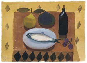 mary-fedden-still-MARY FEDDEN. STILL LIFE WITH FISH AND PEAR.life-with-fish-and-pear-frame