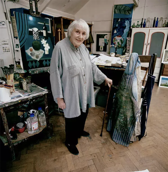 Mary Fedden in her studio at Durham Wharf, Hammersmith